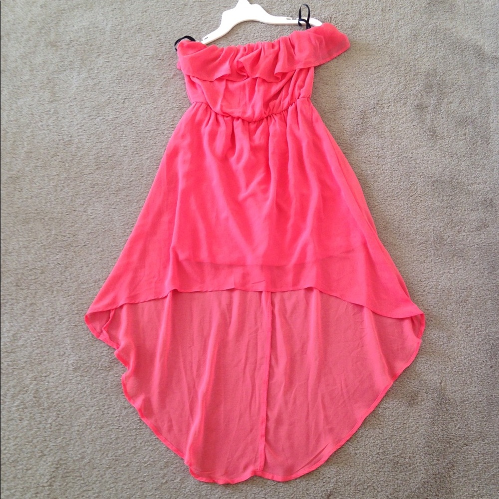Coral Strapless Hi Low Dress. Size Small